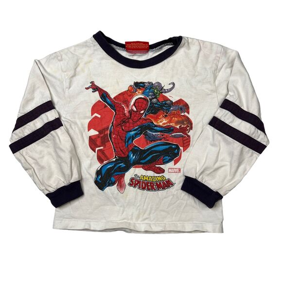 Marvel 2005 Amazing Spiderman Cartoon Long Sleeve T-Shirt FLAW White Youth Small - Picture 1 of 8